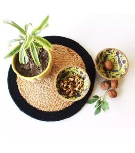 Vibrant Yellow Printed Mango Wood Serving Bowl